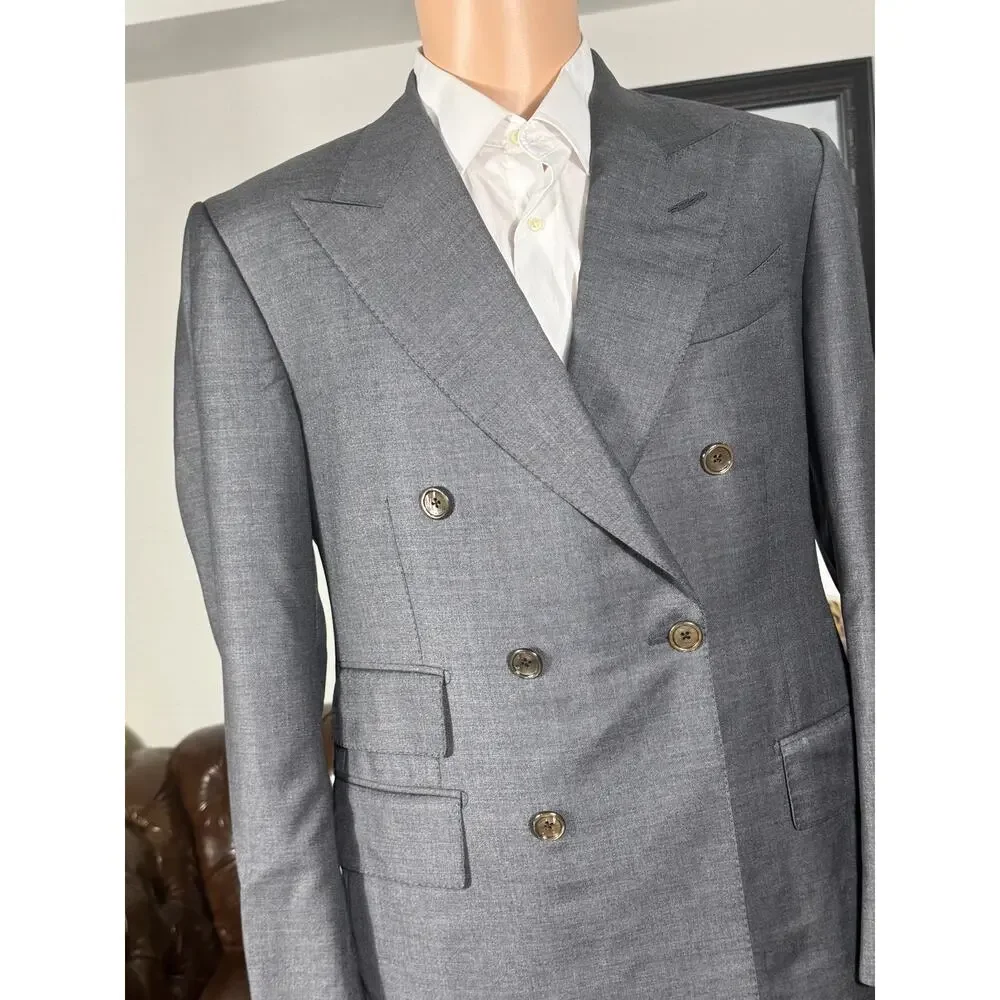 Tom Ford Charcoal Wool Peak Lapel Double Breasted 2Pc Suit 50C 40S US 34x29 Pant